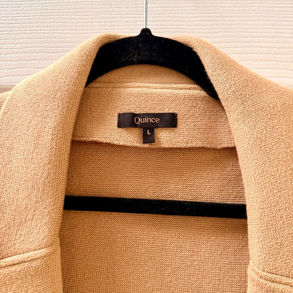 Quince 100% Organic Cotton Knit Blazer, Camel, Tan, Neutral, Capsule Piece, L - Picture 3 of 9